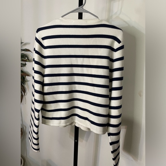 Abercrombie & Fitch LuxeLoft Crew Sweater Cardigan Jacket Dark Indigo Strips LG - Picture 6 of 7